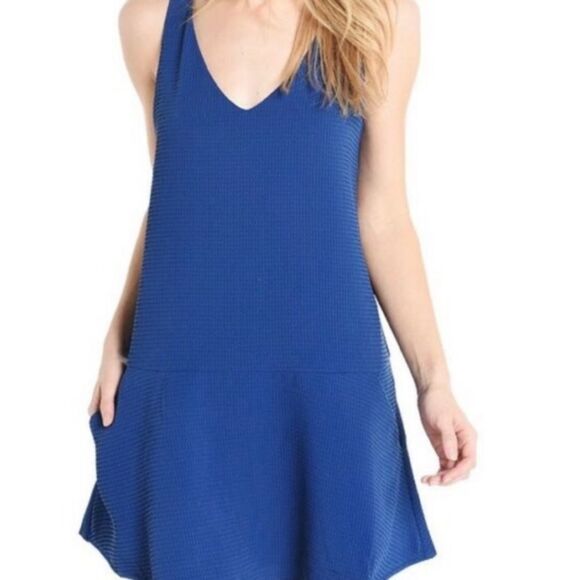 BB Dakota Sleeveless Waffle Knit Dress Size XS Textured V-Neck Indigo Blue - Picture 3 of 14